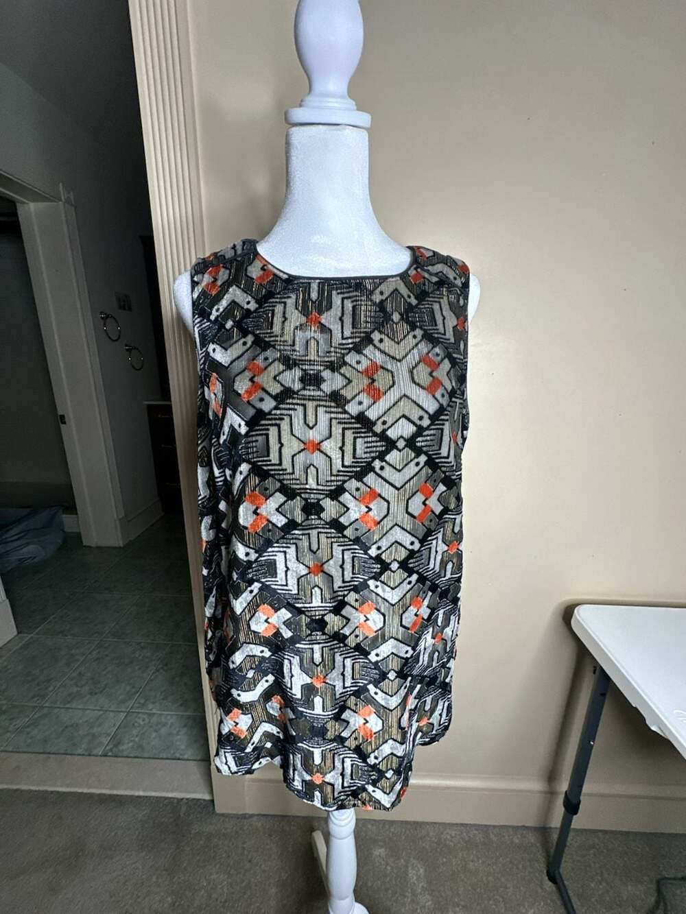 Meadow Rue Tank Top Size M Black Art Deco Metallic Velvet Sleeveless